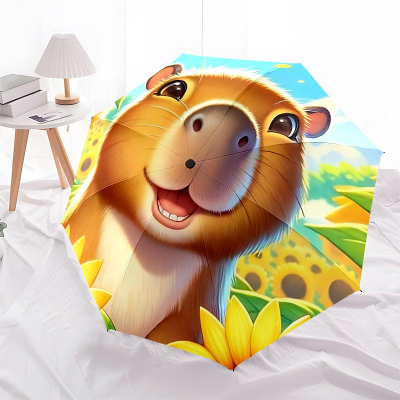 1pc Capybara, Sunflower Field Automatic Open/Close Umbrella, Folding Compact Umbrella with Lightweight Design for Women/Men Yy251028233