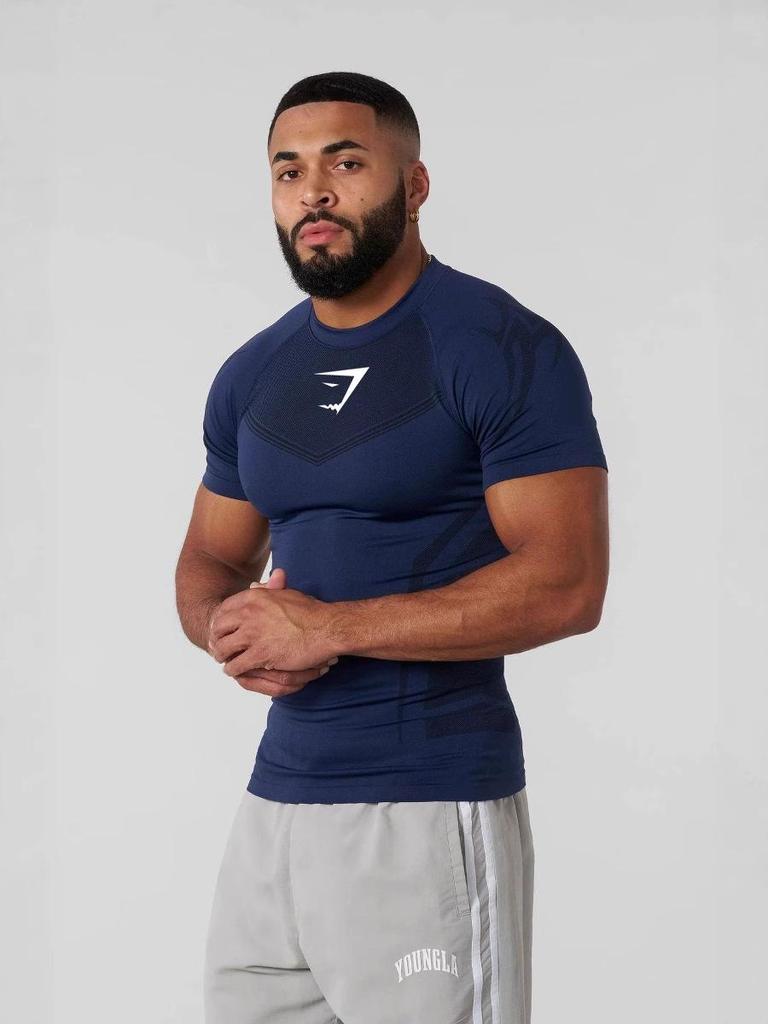 GYMSHARK Men's Quick-Dry Fitness Tight Short Sleeve Shirt