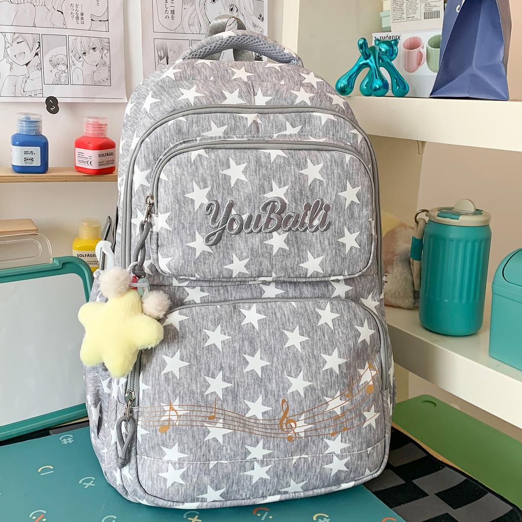 Schoolbag Oat Milk Card Star Galaxy School Bag Female Junior High School Student High Value Fashion College Wind Ridge Reduction Backpack