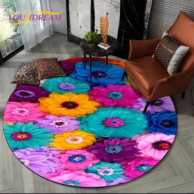 3D Daisy Nordic Flower Sunflower Runder Teppich, Teppich für Wohnzimmer, Kinderzimmer, Sofa, Spielzimmer, Dekor, rutschfeste Bodenmatte
