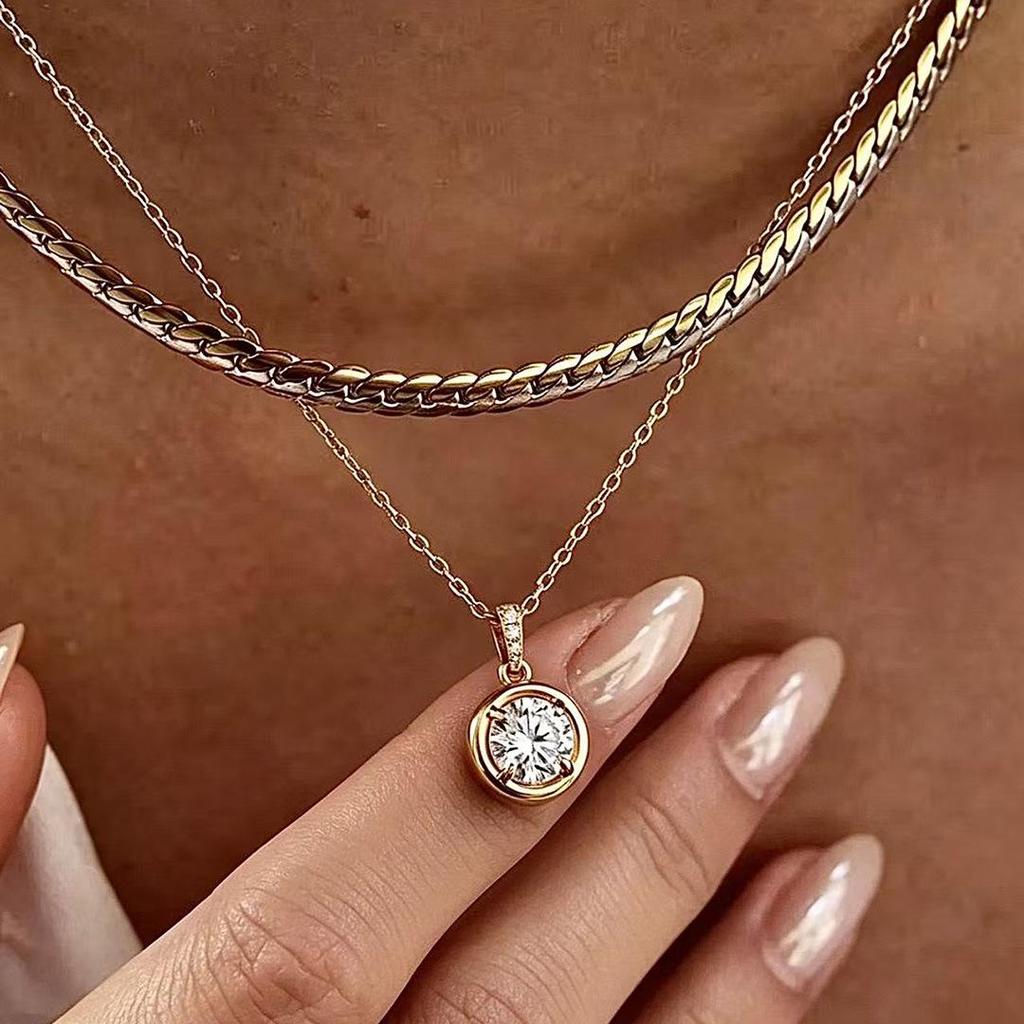 Original S925 Sterling Silver Jewelry: Gold-Plated Chain Set with Zircon Earrings for Women