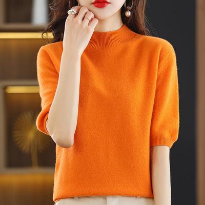 Women Knit T-shirt Summer Knitted Shirt Short Sleeve Tees Spring Pullover Knit Tops