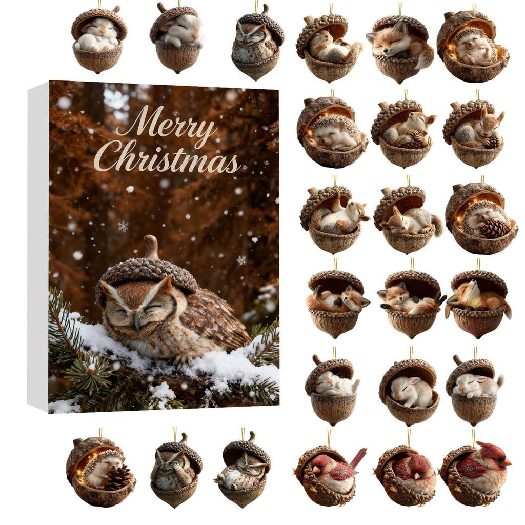 Weihnachts-Tier-Adventskalender Acryl-Hängeornament Geschenk für Kinder und Freunde