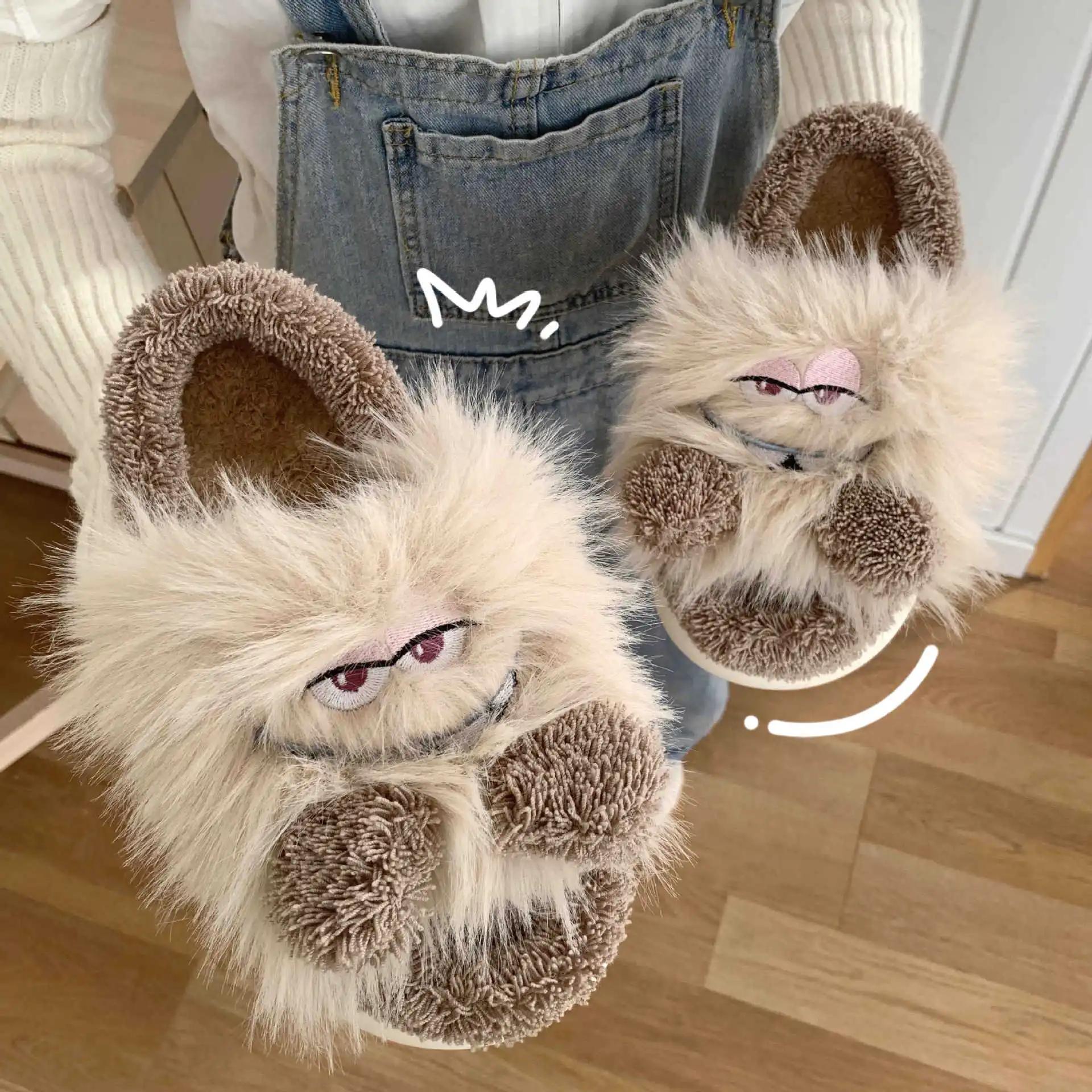 Autumn and Winter Leisure Home Bedroom Warm Creative Funny Cotton Slippers Women s Fashion Personality Plush Cotton Slippers 36-37 хаки