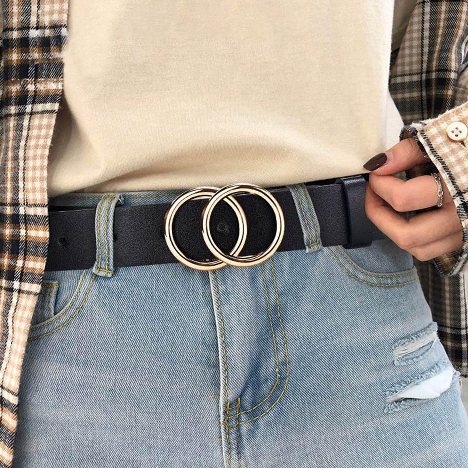 

Европейский и американский ремень с серебряной петлей и круглой пряжкой, модный и трендовый женский, декорированный джинсовый ремень, универсальный, для повседневных брюк. One Size чёрный