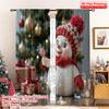 2pcs 2D Flat Printing Merry Christmas Popular Curtain Cute Snowman Holding Lollipop 100% Polyester Without Electricity Festive