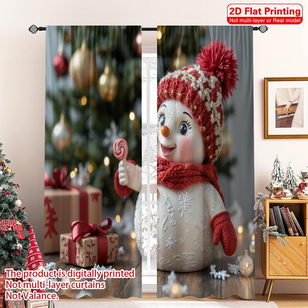 

2pcs 2D flat printing Merry Christmas Popular Curtain Cute snowman holding lollipop 100% Polyester Without Electricity Festive 52.50×116.00 CM 2pcs