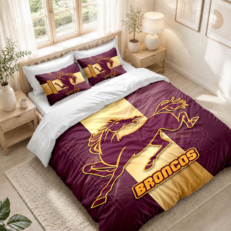 Bedding Set 1 Duvet Cover 2 Pillowcases Brisbane Broncos Print Bedroom Home Decoration