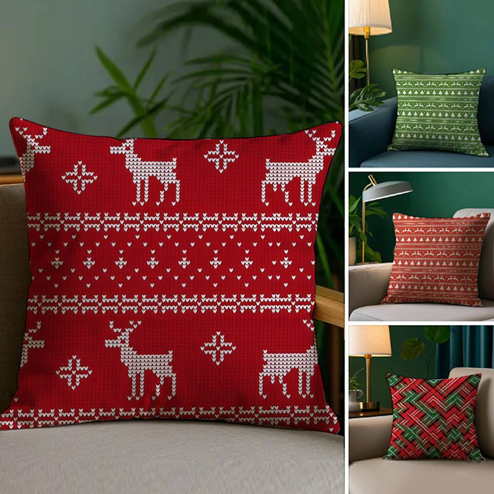 Weihnachts Rentier Kissenbezug Sofa und Wohnzimmer Dekorative Kissenbezüge Staubdicht und Milbendicht Unsichtbarer Reißverschluss