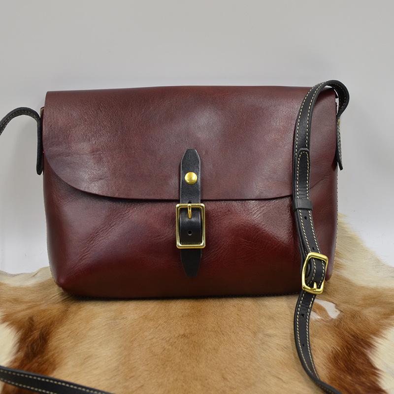 

Johnature High Quality Genuine Leather Handmade Women s Bag Retro Solid Color Cowhide Crossbody Bag темно-червоний колір