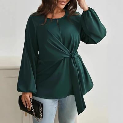 Haut à nouer pour femme, chemise ample à manches longues et à nouer, grande taille
