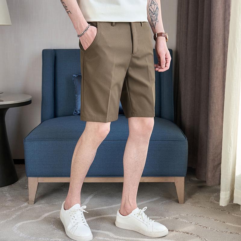 Summer Straight Shorts For Men Korean Fashion Business Casual Knee Length Pants Men's Slim Fit Mid Waist Shorts