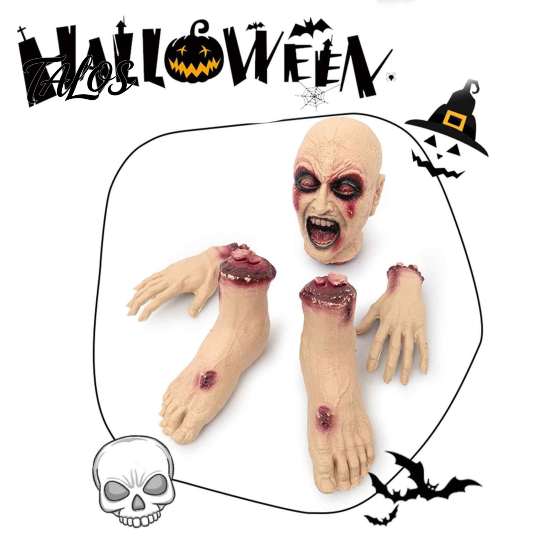 Halloween Horror Dekorationen 5 Stück Körperteile Requisite, Realistisches Zerbrochenes Kopf Hände Füße Set, Gruselige Creepy Latex Organe Blut Abgetrennt Zombie Tot