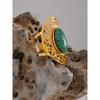 Yhpup Vintage Green Natural Stone Stainless Steel Open Ring Geometric Gold Color Stylish Hyperbolic Trendy Jewelry for Women