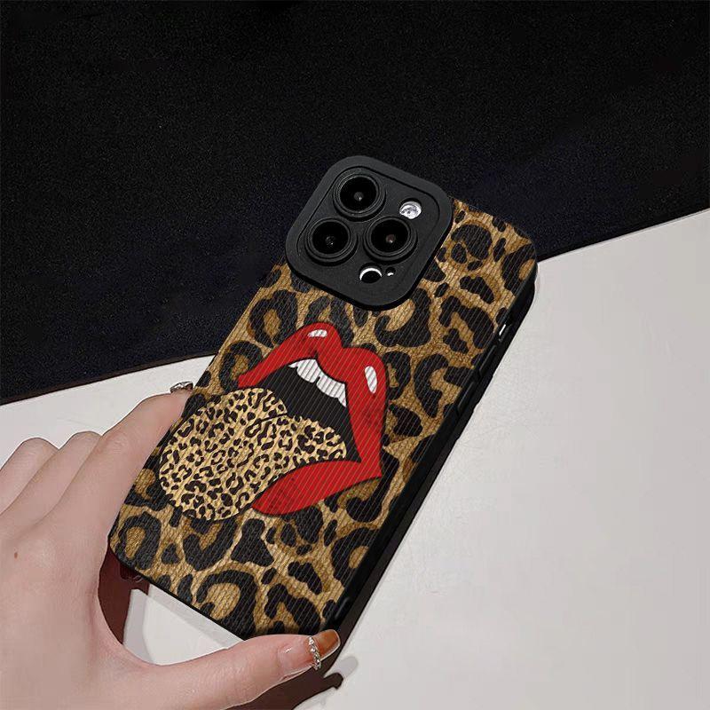 Hot Red Lip Leopard Print Phone Case For Samsung Galaxy S25 S24 S23 S22 S21 S20 Note20 FE Plus Ultra 4G 5G Soft Silicone Cover