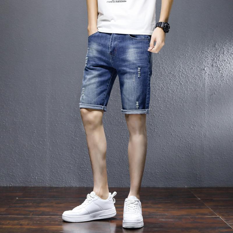 Fempunktsbukser med hull i plussstørrelse, vår-sommer-shorts for menn