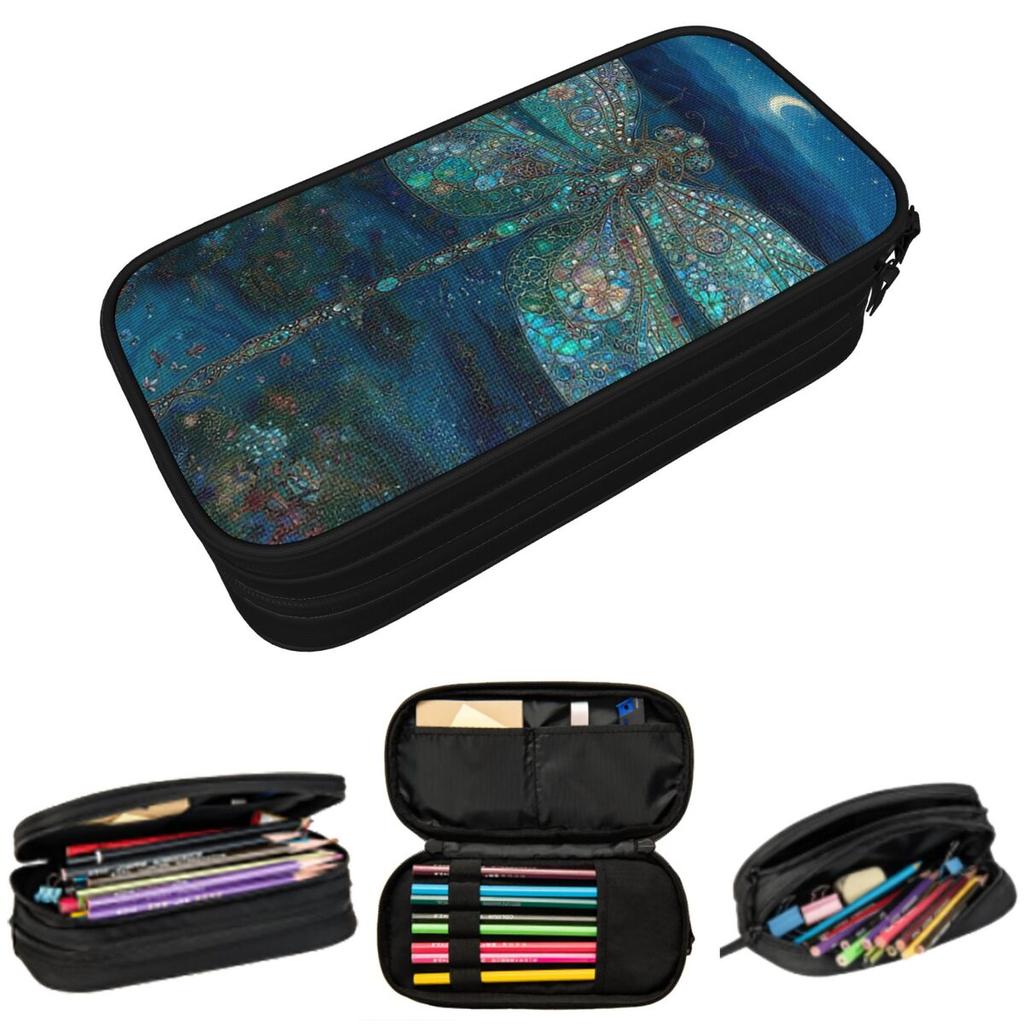 Dragonfly Moon Garden Designed Pencil Case for Kids Gifts Pen Box Pencil Bag Stationery Supplies Pen Holder Bag