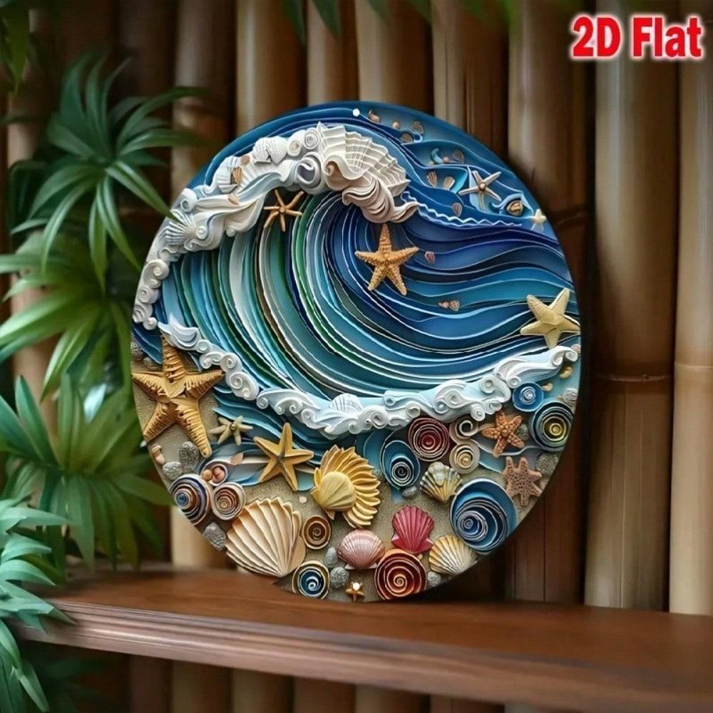 Vintage Metal Tin Sign Blue Ocean Beach Wall Art 8x8 Inch Retro Home Decor Bar Kitchen