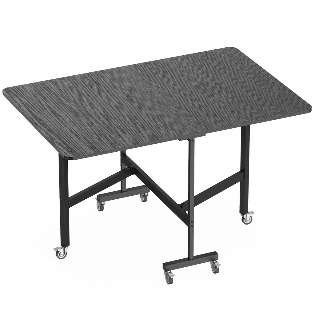 Folding Dining Table on Wheels, for 4-6, 120 cm, Wheels with Brakes, 2 Drop Leaves, Black