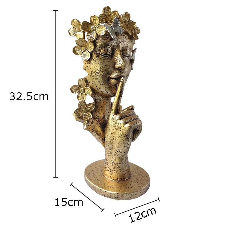 Gold Plated Portrait Sculpture Silence Is Gold Garland Figure Statue Desk Decoration Character Resins Ornaments Abstract Crafts