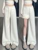 Women's Winter Thickened Velvet White Pants - Slim Straight Leg, Faux Wool, Wide Leg Sweatpants