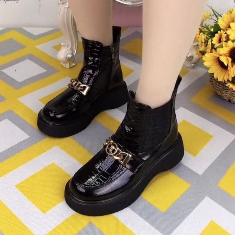 

Thick-soled heightening Martin boots women s autumn new casual muffin bottom non-slip fashion versatile short boots 40 чёрный