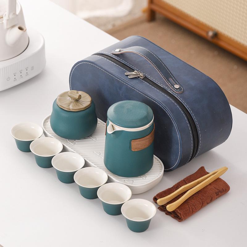 Compact Ceramic Travel Tea Set: 1 Teapot + 6 Cups for Camping or Business Gifts