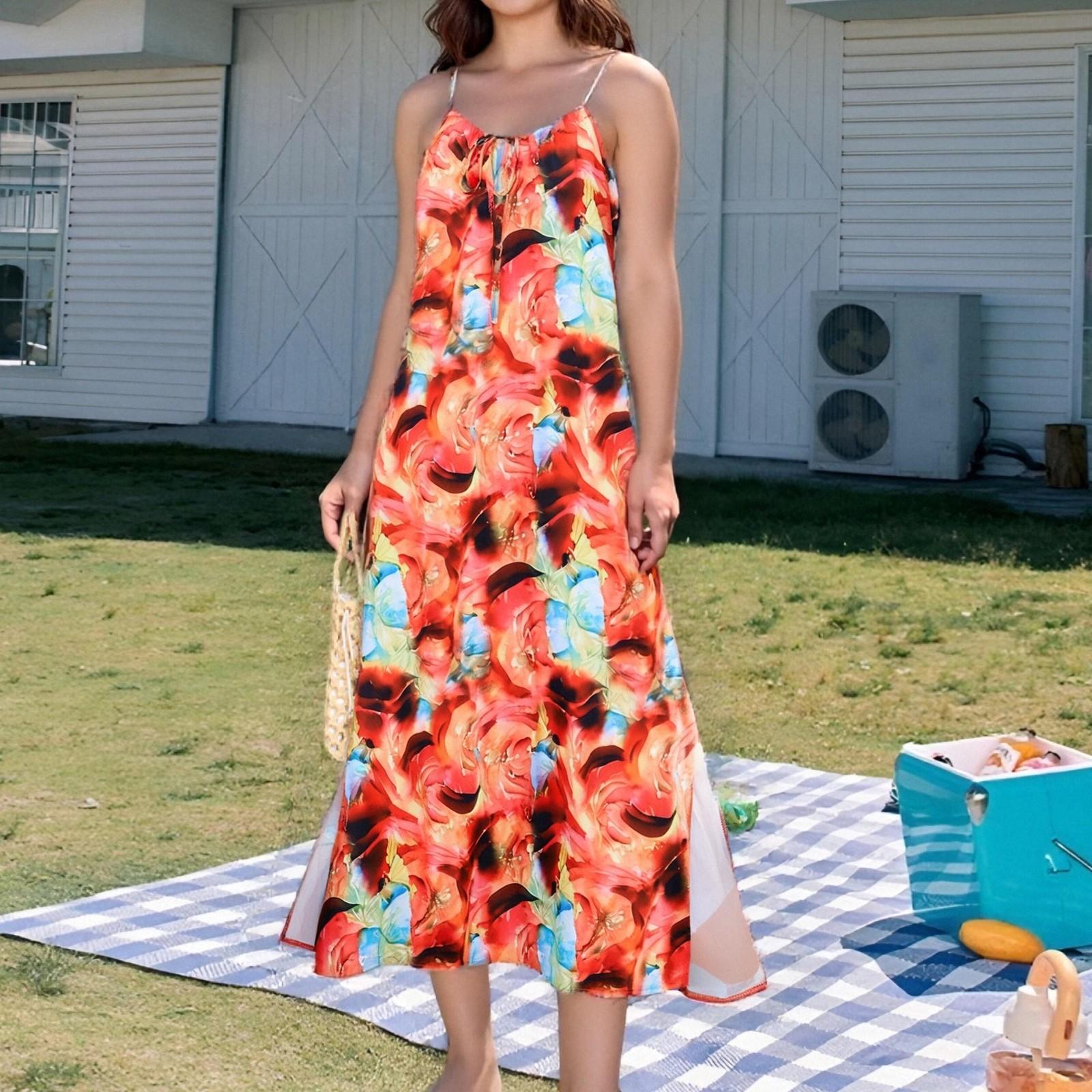 

Женское длинное платье Платье макси Повседневное платье Шифоновые платья Свободное платье Повседневное платье для взрослых на открытом воздухе Повседневное платье с рюшами и коротким рукавом с v-образным вырезом XL оранжевый