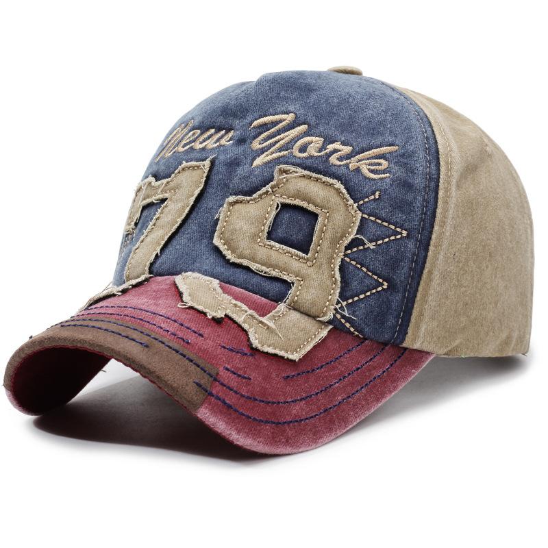 New York 79 Stickerei Baseballkappe Vintage Farbblock Gewaschen Used Sonnenhut Atmungsaktiv Verstellbar Papa Hüte Für Frauen Männer Adjustable wein rot