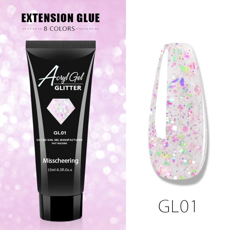15ml Quick Extension UV LED Nail Gel With Sequins Polygel Nail Art Builder Acrylic Gel Extend Tools