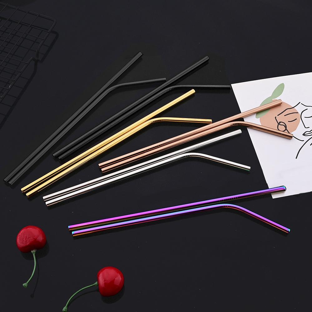 6*215mm 40Pcs Eco-friendly Reusable Metal Straws Set 304 Stainless Steel Drinking Straw Cocktail Party Favor Bar Accessory