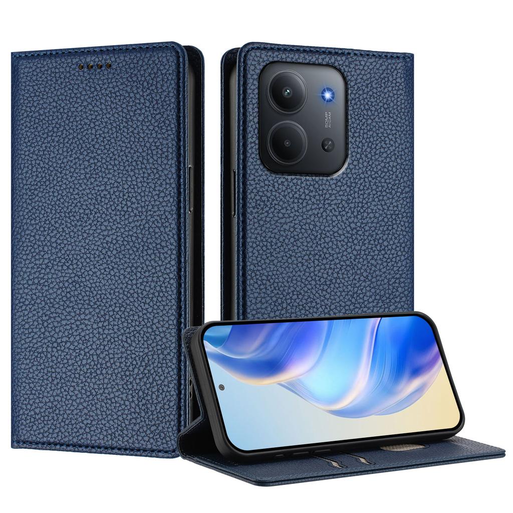 Pro Xiaomi Redmi 15C 4G (171 mm) Peněženkové pouzdro s blokováním RFID, kožený mobilní kryt s texturou litchi