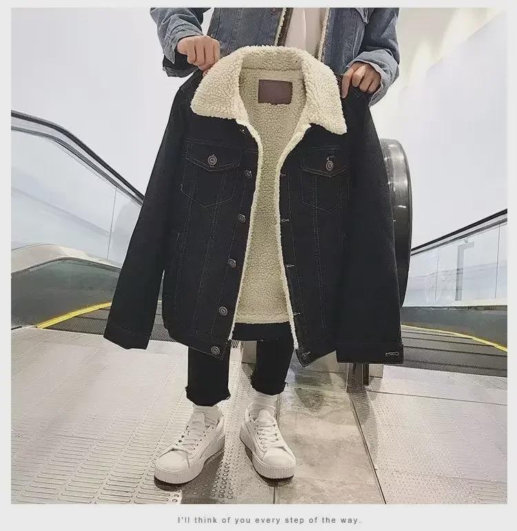 Men's Plush Thickened Denim Jacket - Warm and Casual Cotton Coat for Autumn and Winter