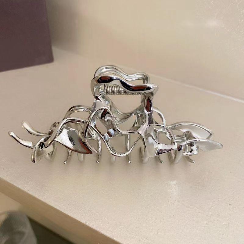 Silver Metal Geometric Shark Hair Clip for Thick Hair