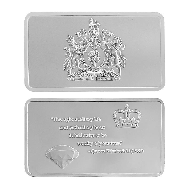

Queen Elizabeth II of England, coronation commemoration, gold-plated bar, platinum year, diamond year, commemorative medal, coin, Christmas gift