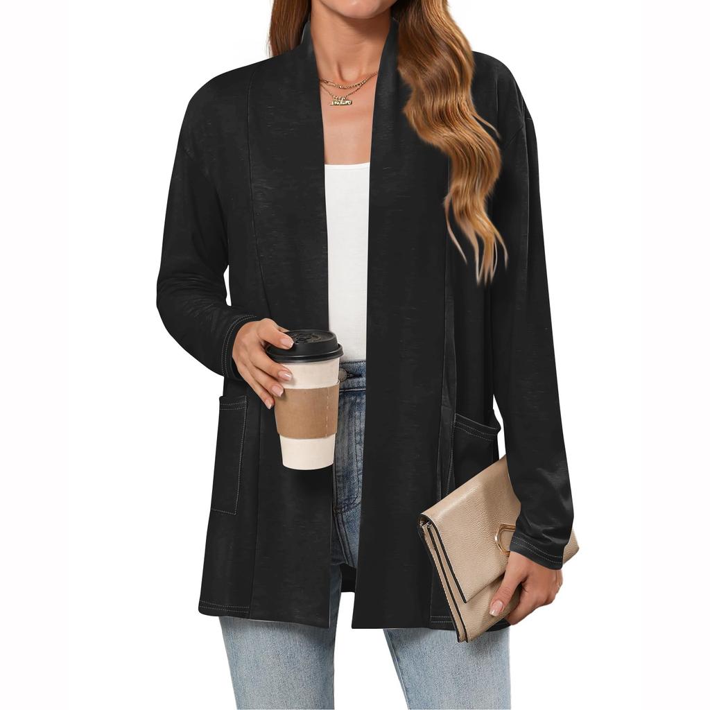 Women's Lightweight Cardigan Sweaters Open Front Long Sleeve Casual Loose Thin Cardigans With Pockets