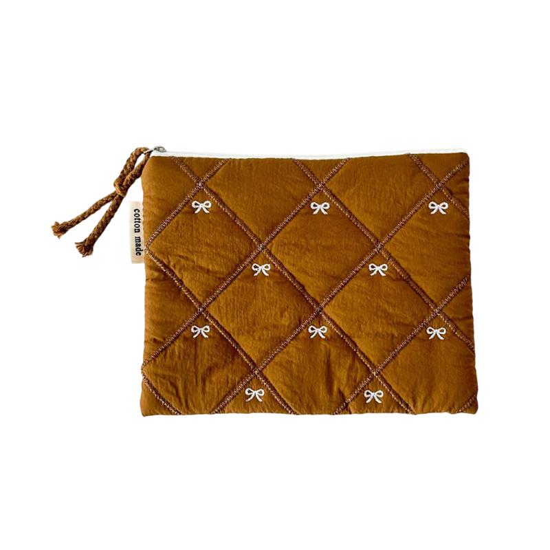 Quilted Design Cosmetic Bag Embroidered Bow Large Capacity Stationery Bag Multifunctional Pen Bag