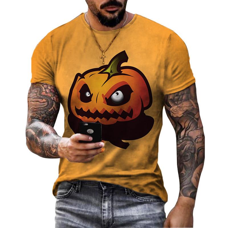 Summer Round Neck 3D Halloween Print Top Fashionable Casual Short Sleeved Men's T-shirts