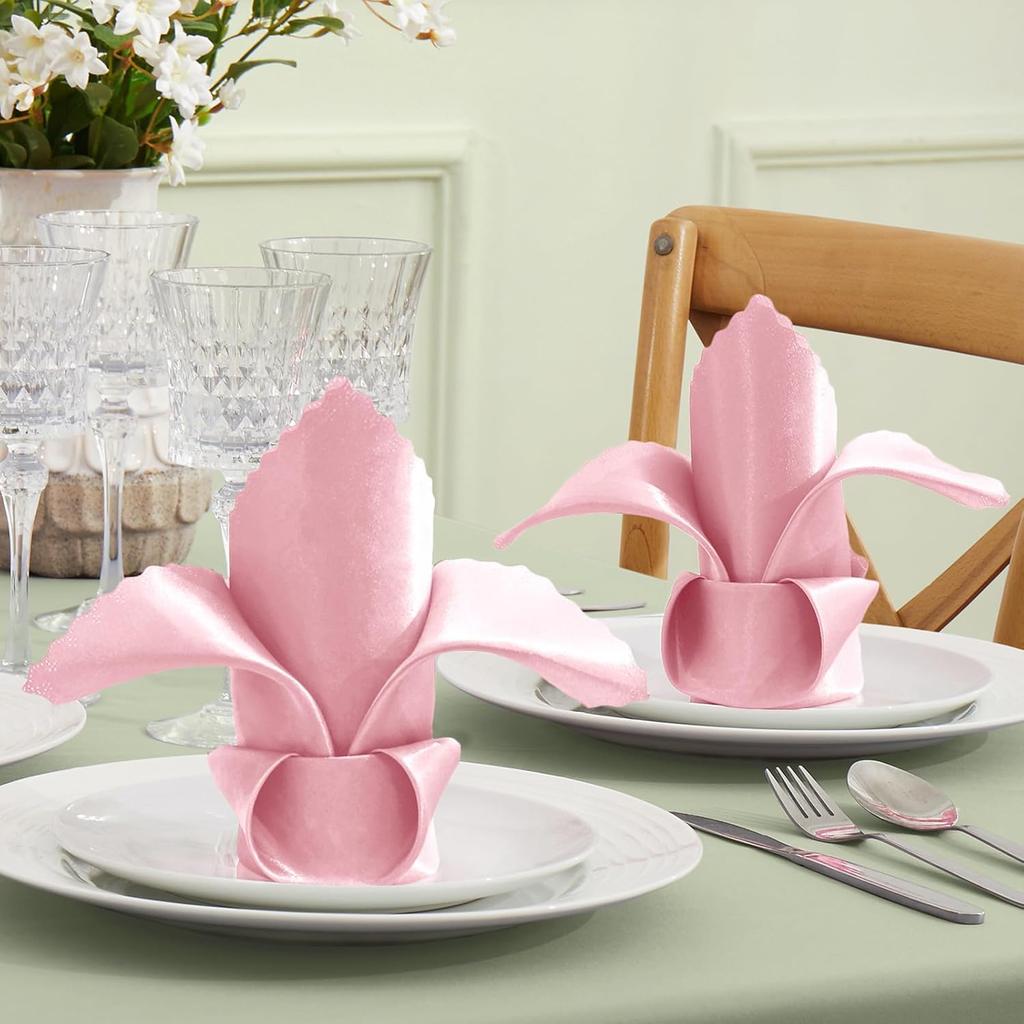 VACVELT 12 Pack Blush Pink Satin Napk 20x20 Inch Wedding Napk, Scalloped Elegant Dinner Napk Square Table Napk Decor, Silky Satin Cloth Napk for