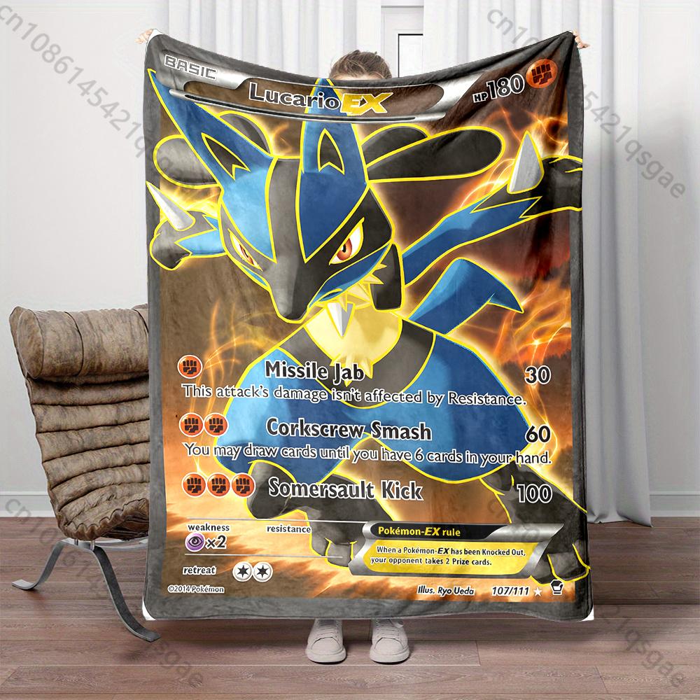1PC Pokémon Lucario Card Pattern Blanket Warm Soft Fluffy Kids Adult Sofa Bed Throw Blanket Suitable Travel Camping for Gifts