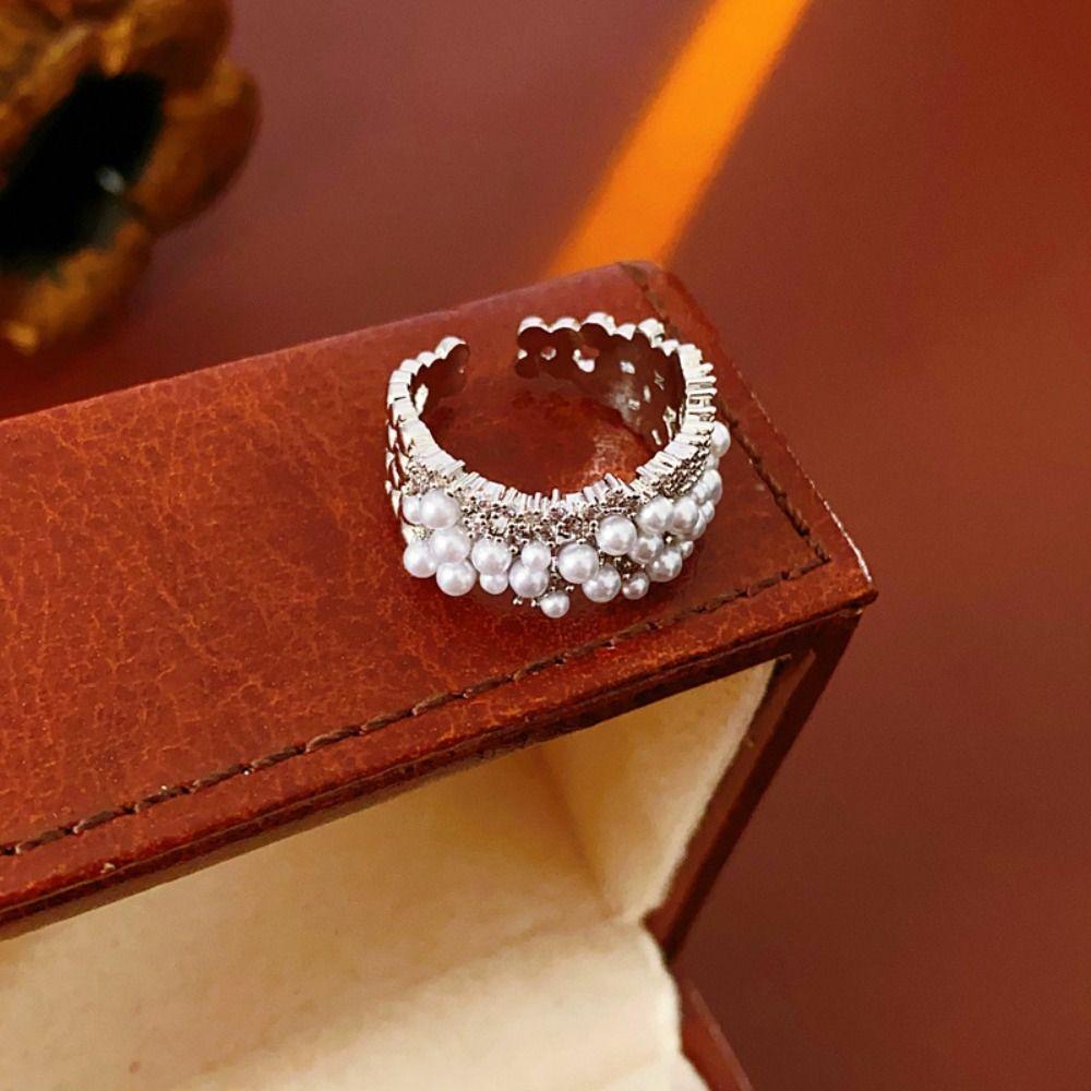 Irregular Pearl Open Ring Geometry Metal Rings Fashion Vintage Rings Women