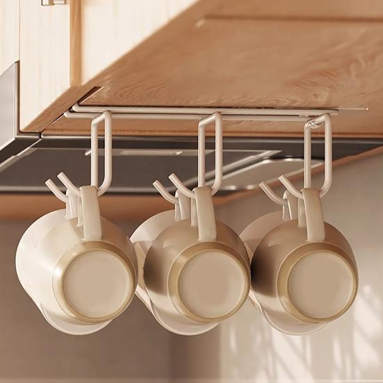 Unterregal Tassenhaken unter dem Schrankhalter mit 6/8 Haken, Eisen Küchenutensilien-Aufbewahrungsregal Haken für Kaffeetassen und Tassen, Bohrloses Aufhängen