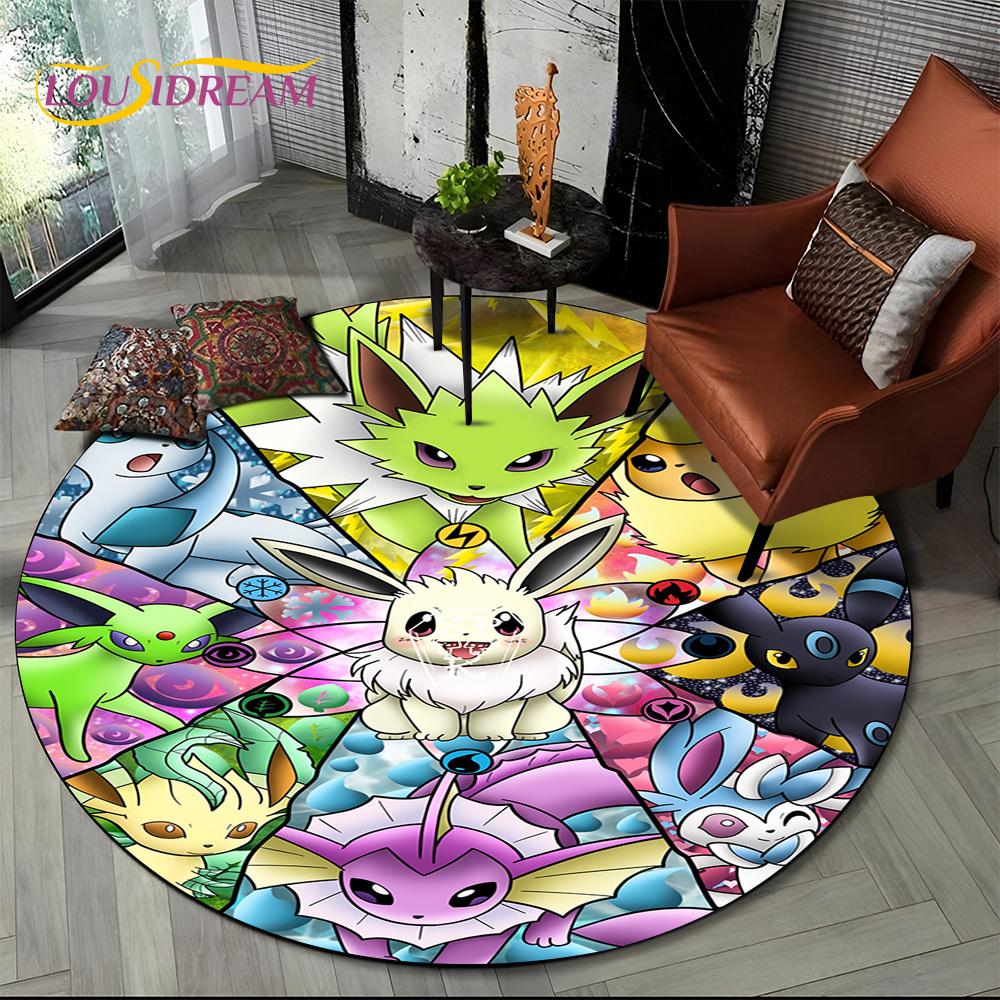 26 Style Cartoon Pokemon Cute Pikachu Round Area Rug,Carpet for Living Room Bedroom Sofa Playroom Decor,kids Non-slip Floor Mat