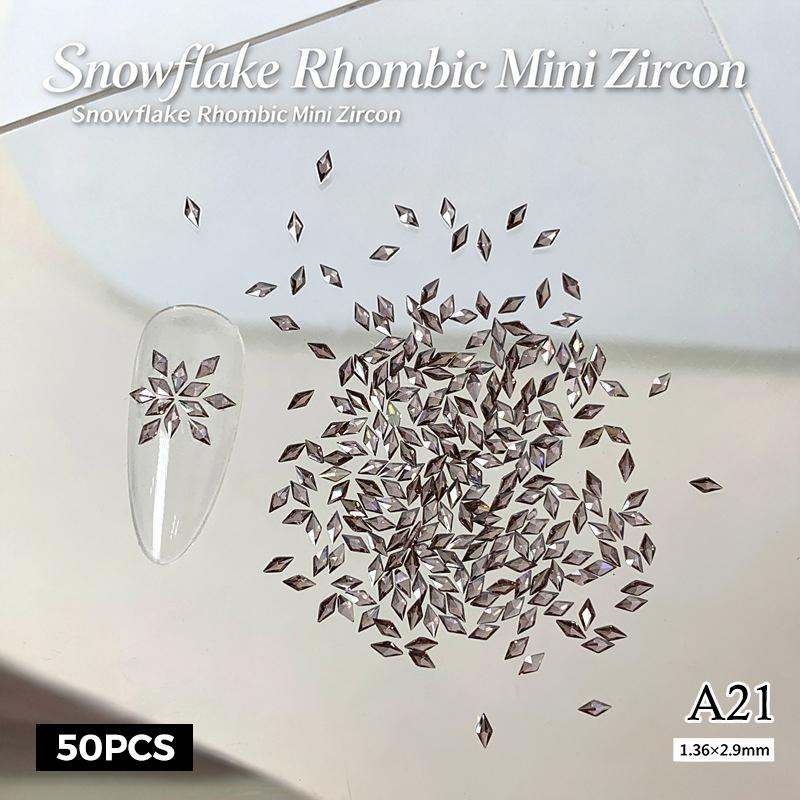 50Pcs Rhombus 3D Glitter Nail Decoration Diy Chic Tiny Crystal Ice-Transparent Mini Sparkle Nail Art Rhinestone
