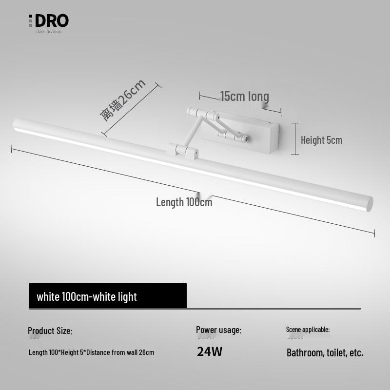 Nordic Minimalist LED Vanity Light: Punch-Free Bathroom Mirror Cabinet with Tricolor Makeup Lighting.