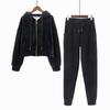 Women's Autumn/winter Fleece-lined Thickened Hooded Jacket Loose-fit Slimming Casual Fashionable Zip-up 2-piece Set