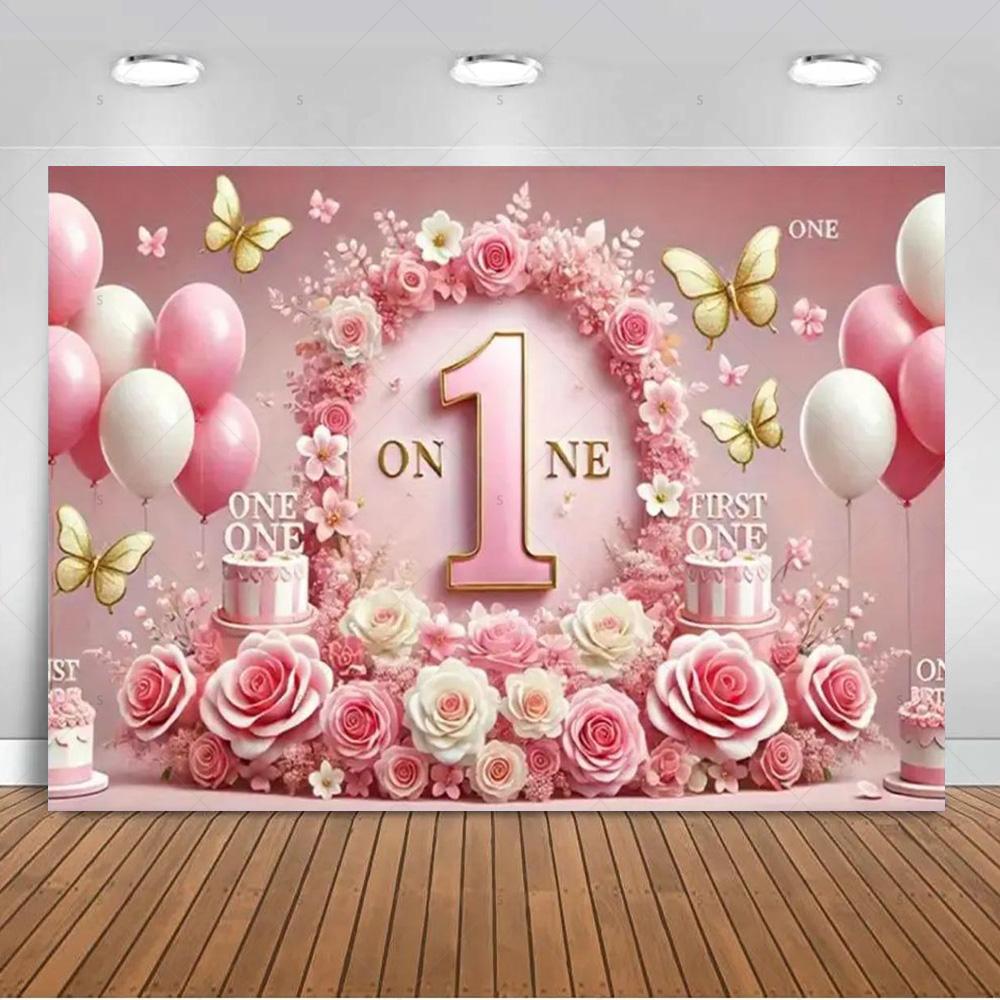 1. Geburtstag Party Dekorationen Rosa Gold Ballons Glitzer Hintergrund Banner Neugeborenen Kulisse Zubehör Fotografie Requisiten Kinder Geschenk