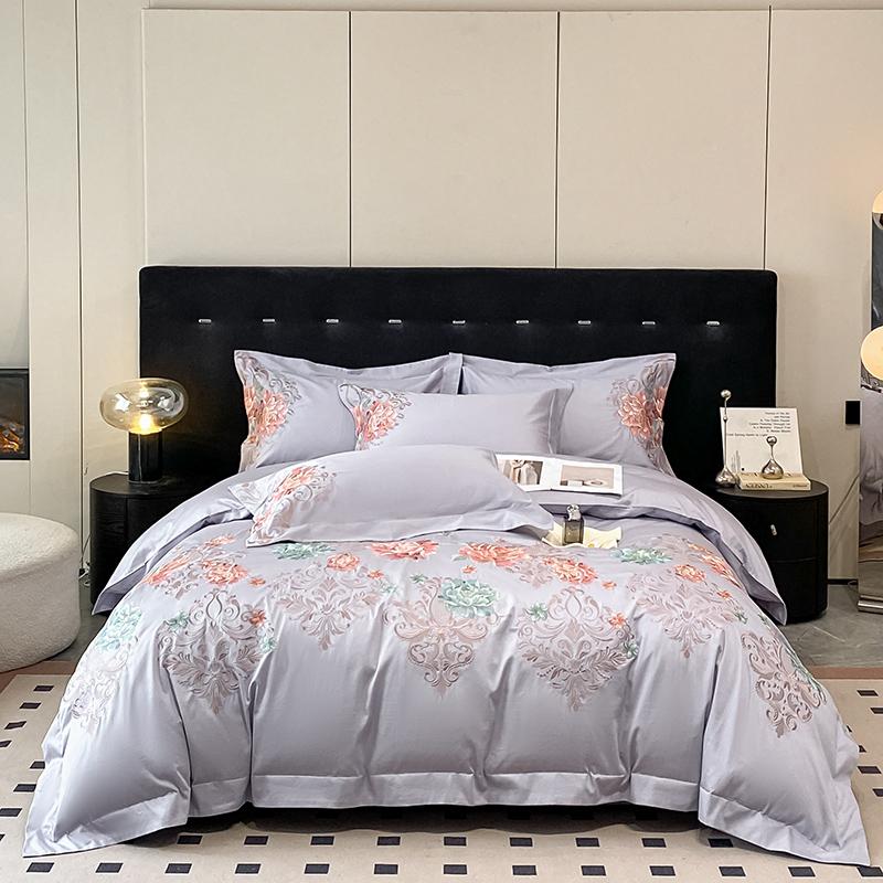 100%Cotton Chic Embroidery Bedding Set Double Queen King 4Pcs Duvet Cover Flat/Fitted Bed Sheet Pillowcases