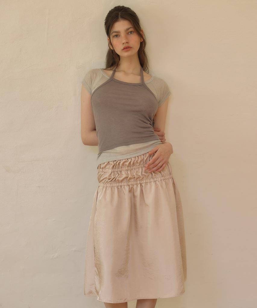 OURO Banding Shirring Skirt [ Peach ]