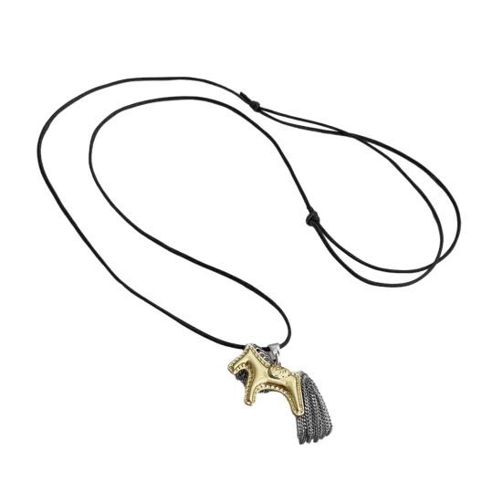 Horse Pendant Necklace Alloy Horse Charm with Tassel Tail Mane with Adjustable Rope Casual Animal Necklace